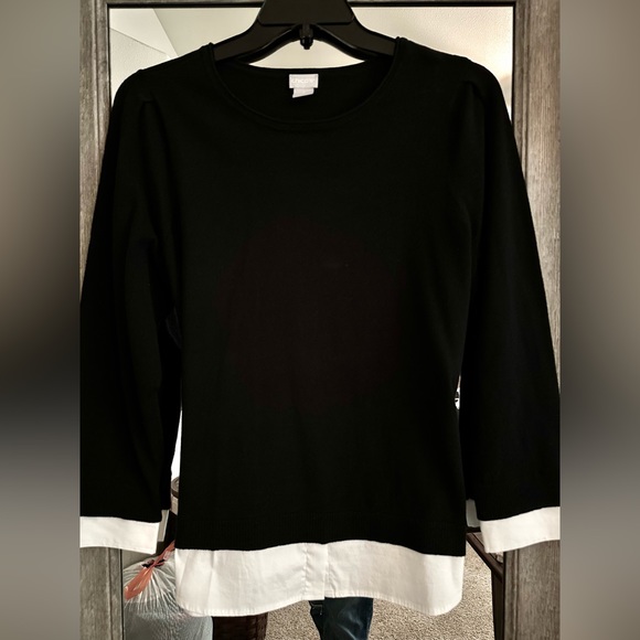 🩷 Like new! Chicos Heart Print Built-In Shirt sweater Size L. - Picture 4 of 11